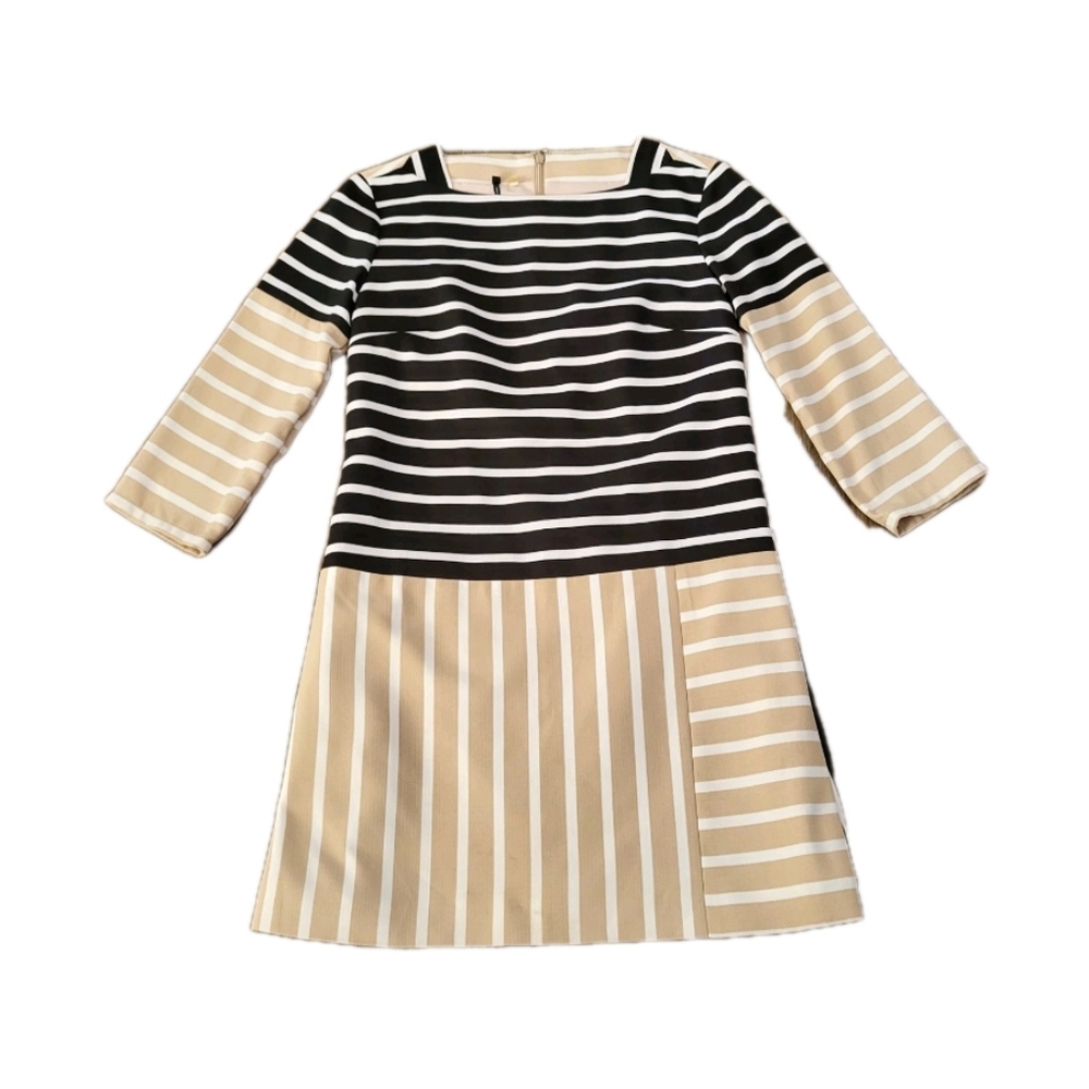 4.Collective 4C Anthropologie Dress Striped Black Tan White Size 10 Square Neck